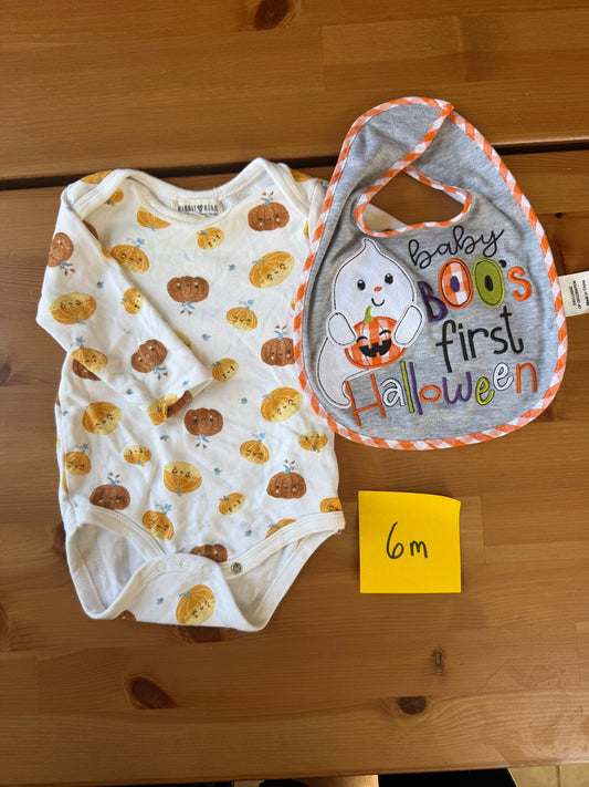 Seller #94 6M baby pumpkin onsie and bib