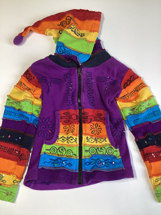 #129 REDUCED Hippie rainbow zip up jacket fits like 3T/4T