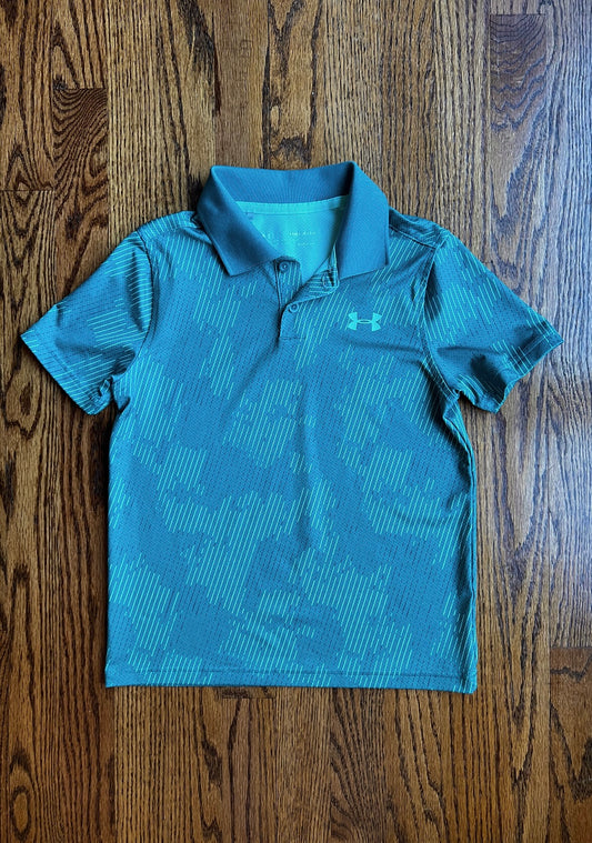 Seller #115 - Under Armour Boys Small Athletic Polo Shirt, Teal Stripe, EUC