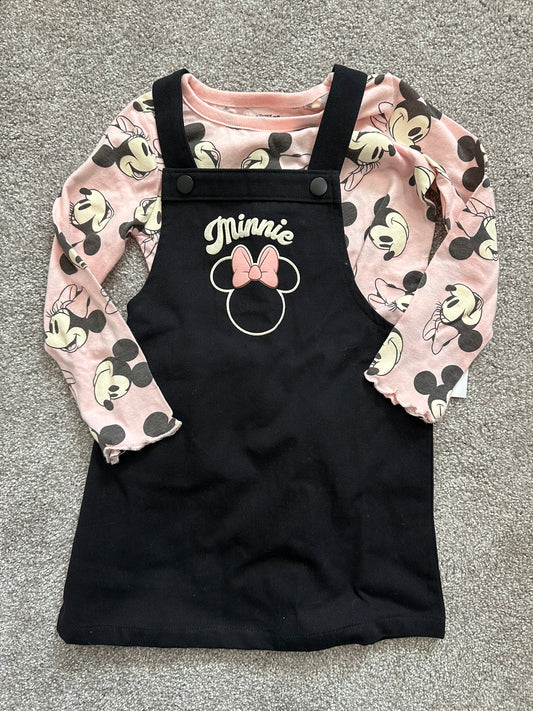Disney Junior | shirt & dress overalls | girl | pink & black | 4T