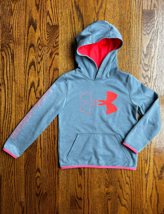Seller #115 - REDUCED Under Armour Boys Size Small Hoodie (Pale Gray & Bright Orange), VGUC