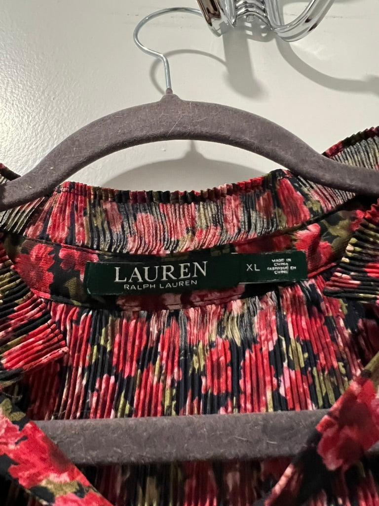 Seller #76 - Lauren Ralph Lauren Duong Sheer Pleated Tie-Neck Floral Long Sleeve Blouse XL