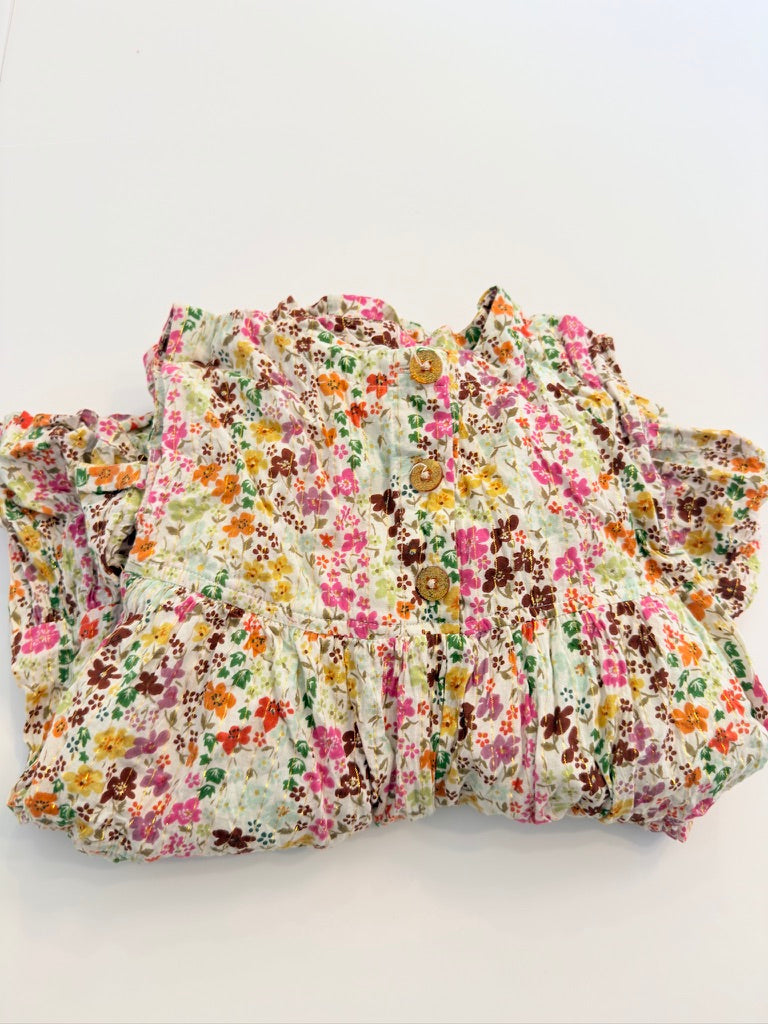 (#25) pink chicken | EUC | 2Y | floral pink front button dress | 45227