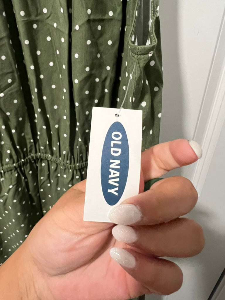 Seller #76 - Old Navy Sleeveless Surplice-Back Romper Small 3.5" Inseam Green Dots NWT $35