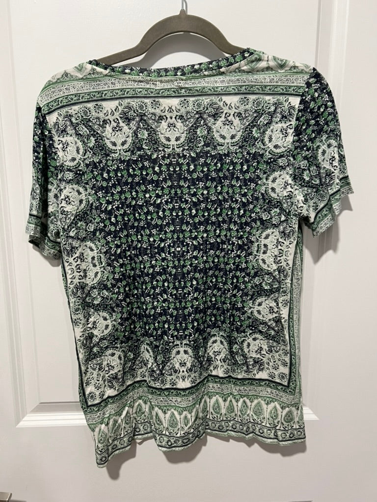 Seller #76 - Lucky Brand NWT Boho Knit Top Tee Shirt Floral Short Slv Cotton Blend - Small