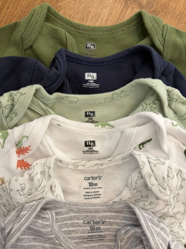 #6 - Hudson Baby and Carters Boys Long Sleeved Bodysuits  (Set of 6) - 18 months