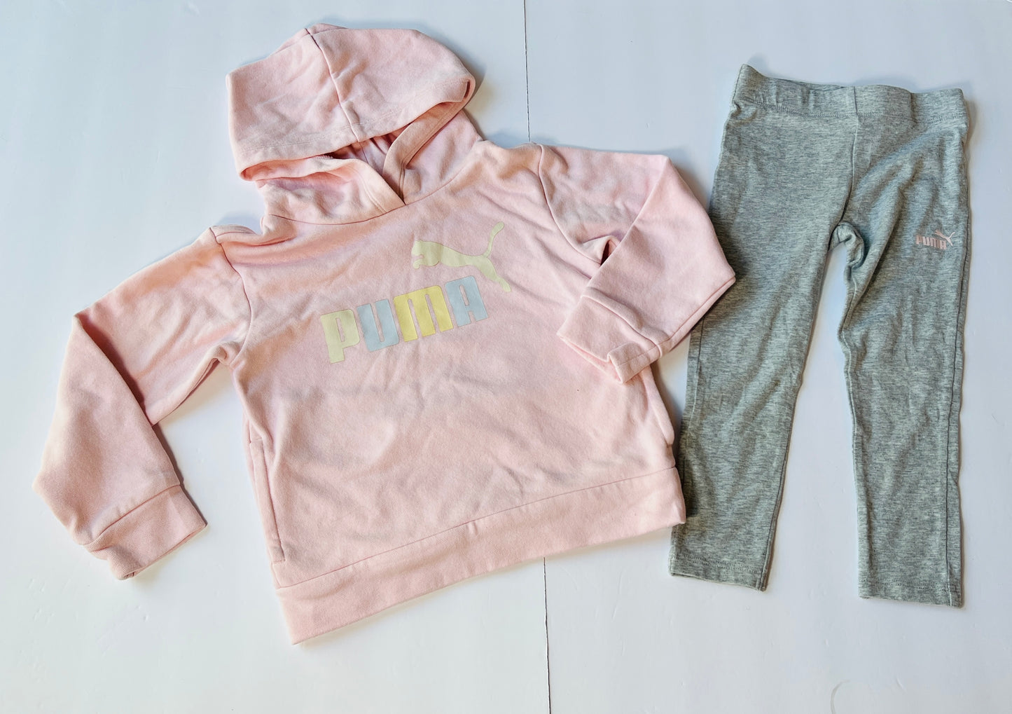 #77B Girls XXS(3/4) Puma Pink Sweatshirt Hoodie and Gray Legging Set