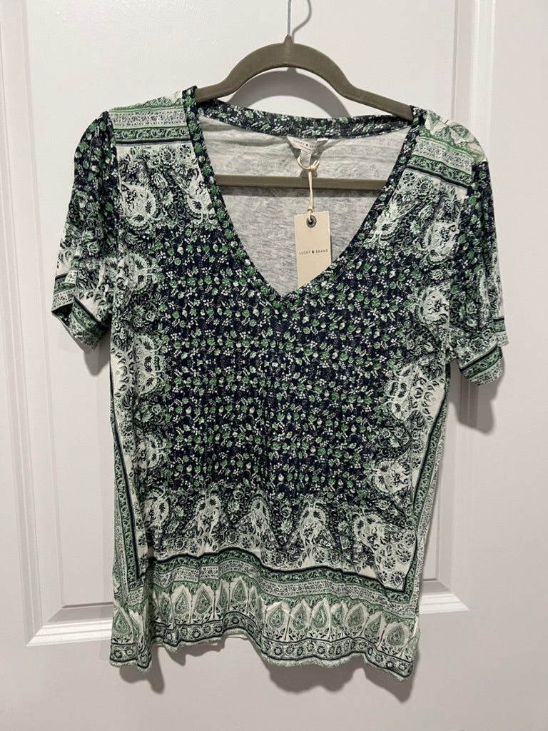 Seller #76 - Lucky Brand NWT Boho Knit Top Tee Shirt Floral Short Slv Cotton Blend - Small