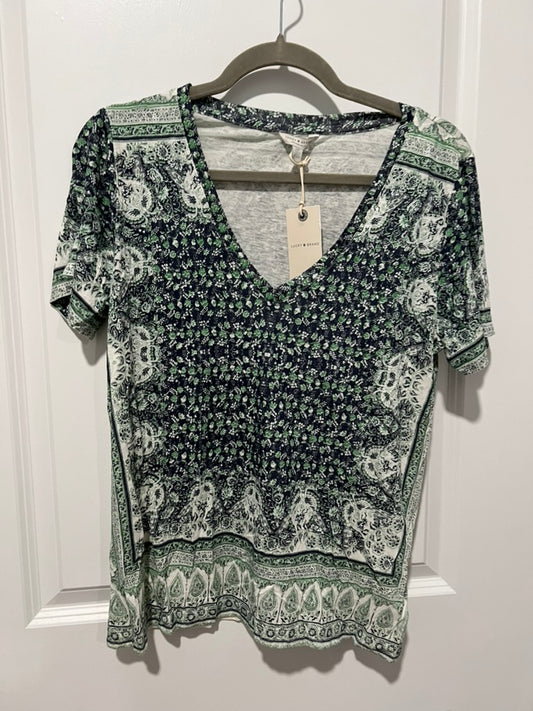 Seller #76 - Lucky Brand NWT Boho Knit Top Tee Shirt Floral Short Slv Cotton Blend - Small