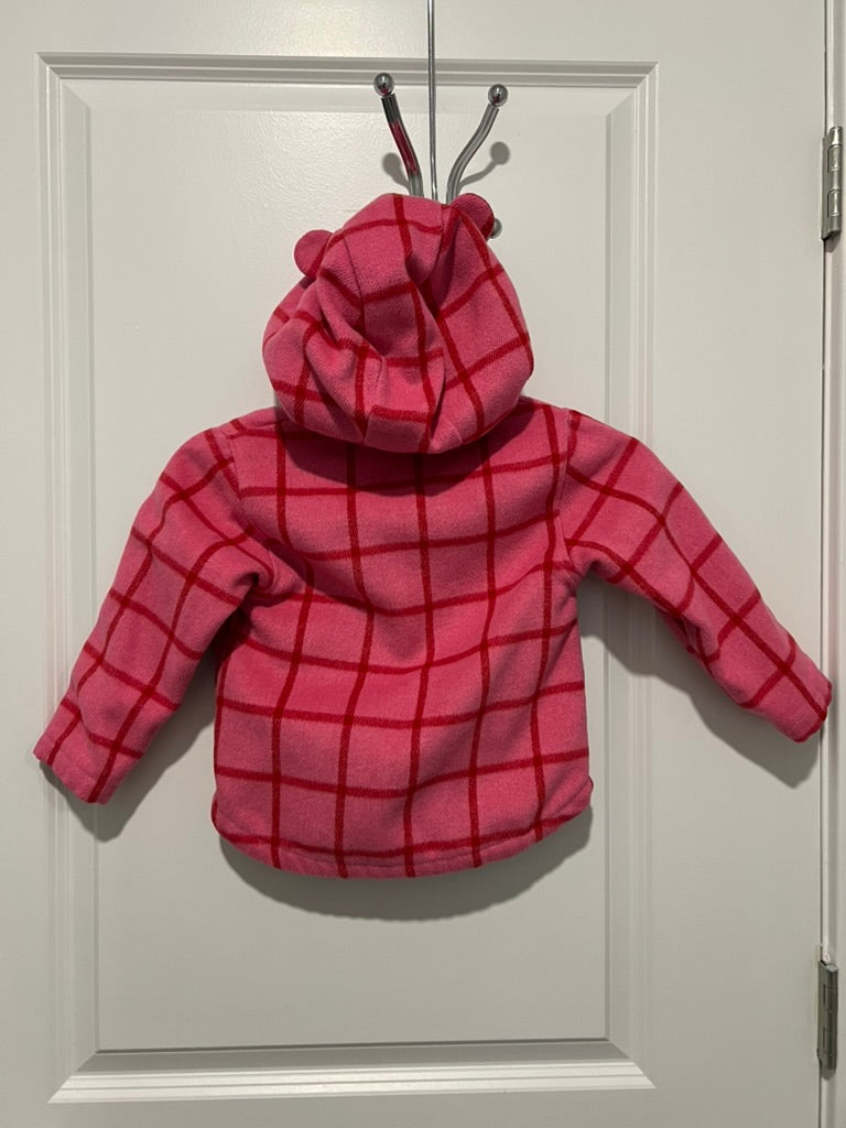 Seller #76 - Old Navy Plaid Button-Front Critter Hooded Coat Toddler - Size 3T - Pink Plaid