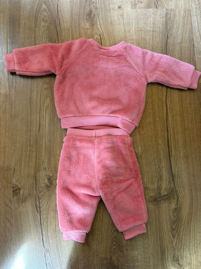 #6 - Pekkle Girls Fuzzy Pink Outfit with Cherries - 3 months