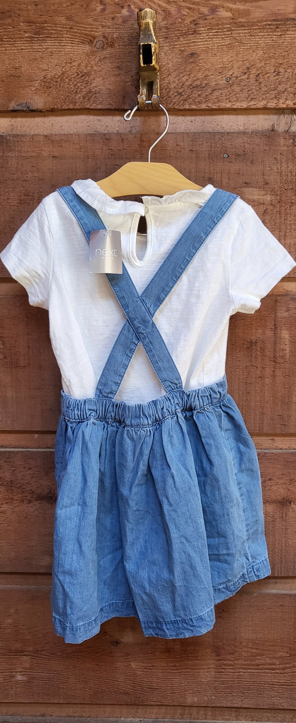 #109. Size 3. NWT Little Bird by Jools Oliver (UK) 2-Piece Denim Pinafore & Embroidered Bird Top Set
