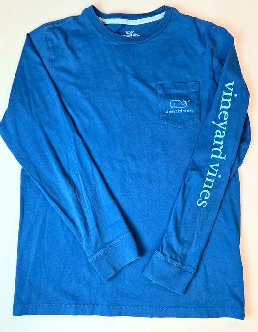 #112 - Cotton Boys' Vintage Whale Long-Sleeve Pocket Tee, Size M (12 - 14)