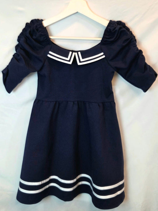 #112 - Janie and Jack Blue and White Dress, Size 7, EUC