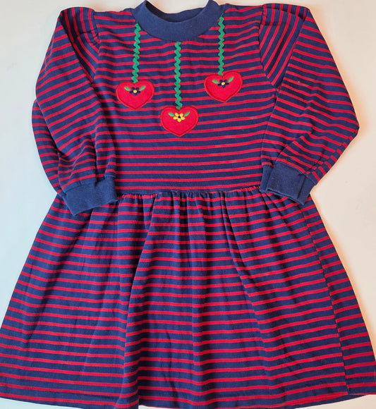 #112 - Vintage - Navy and Red Striped Buster Brown Dress, Girls Size 5