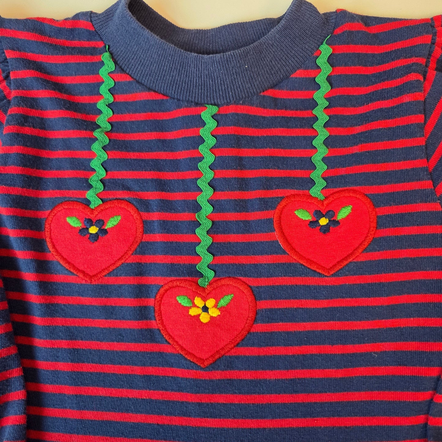 #112 - Vintage - Navy and Red Striped Buster Brown Dress, Girls Size 5