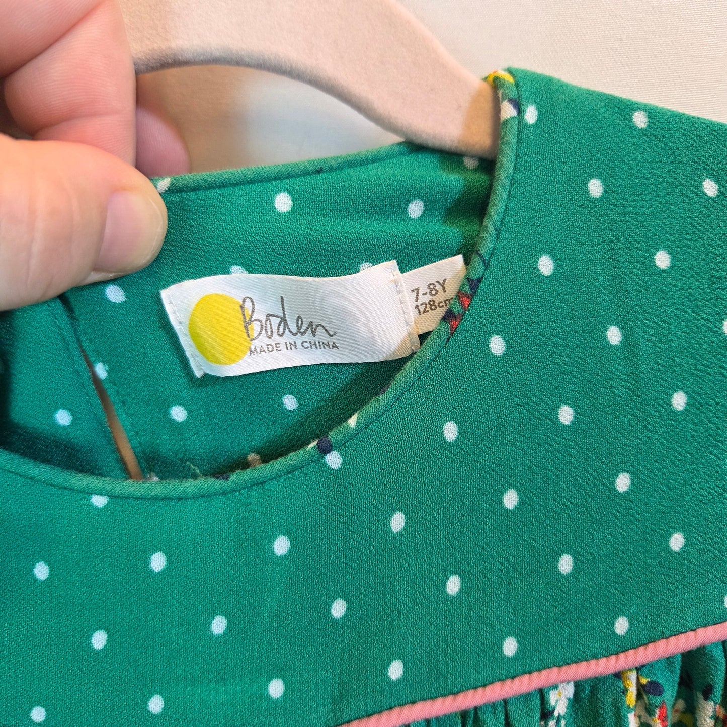 #112 - Boden Green Floral Dress, Girls Size 7-8 (128cm), VGUC