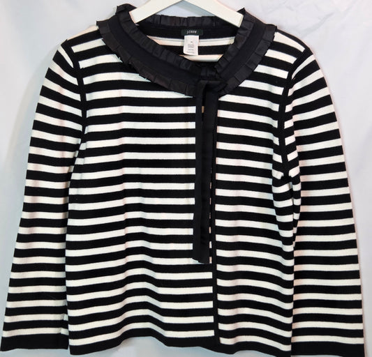 #112 - J.Crew Black and White Striped Sweater Jacket, Size M, EUC