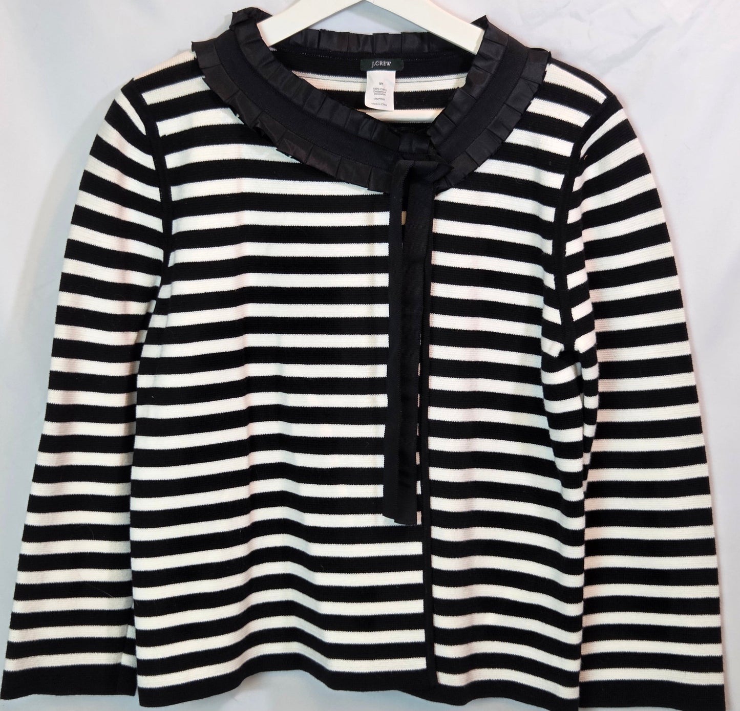 #112 - J.Crew Black and White Striped Sweater Jacket, Size M, EUC
