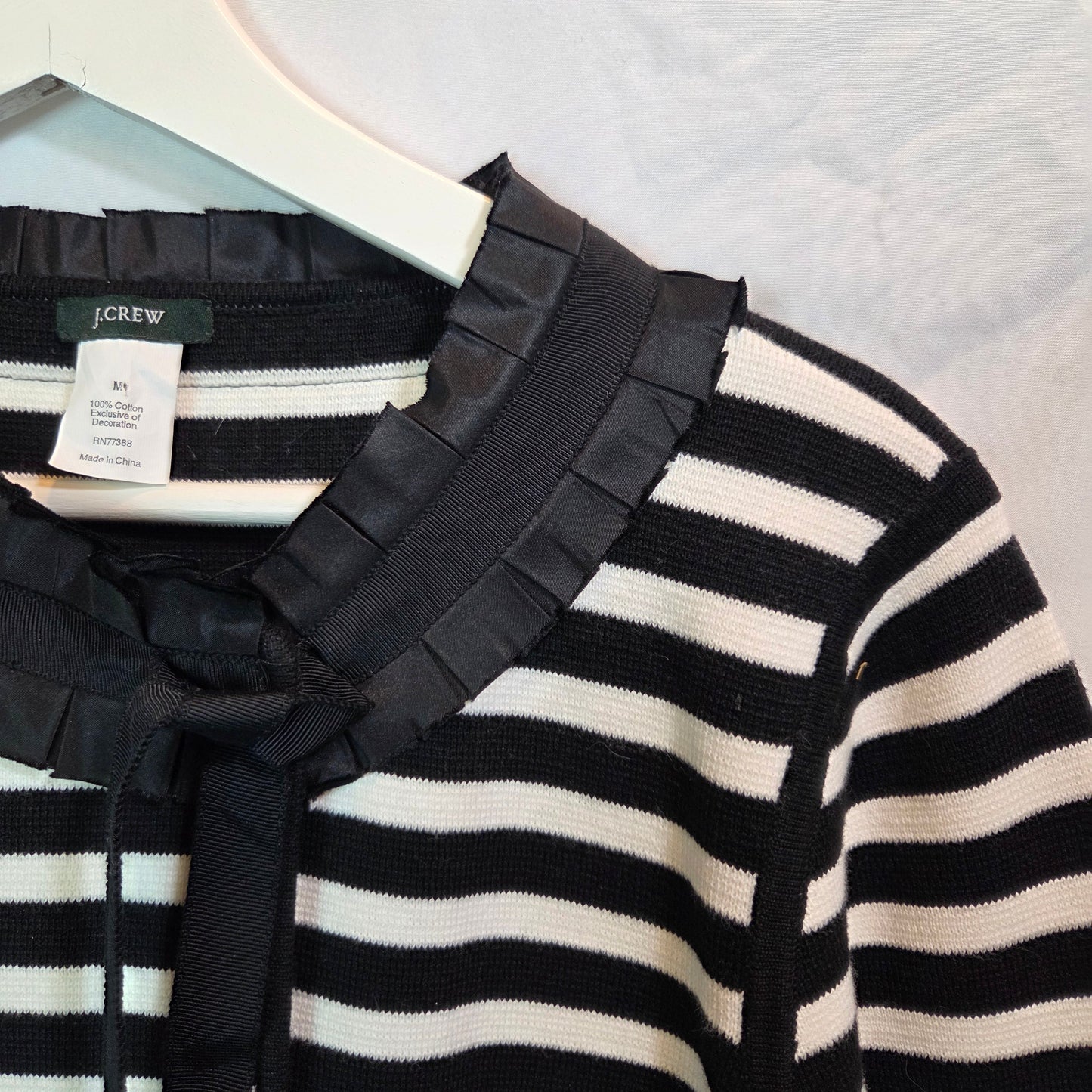 #112 - J.Crew Black and White Striped Sweater Jacket, Size M, EUC