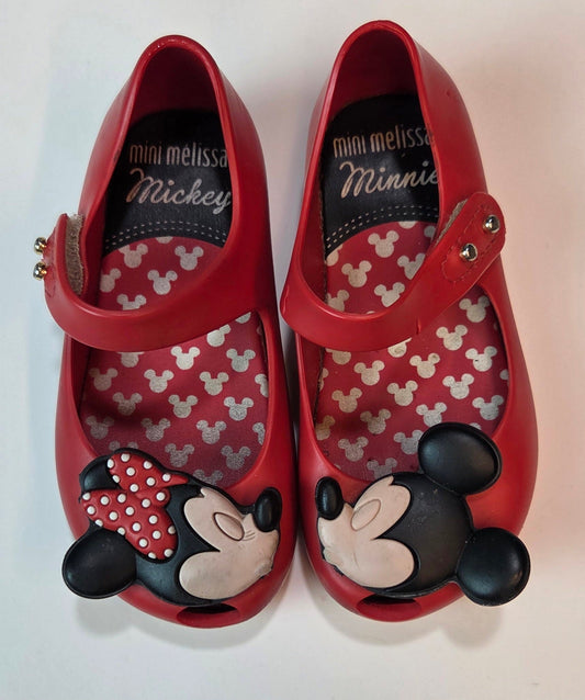 #112 -  Mini Melissa Mickey and Minnie Mary Jane Shoes, Size 7, VGUC