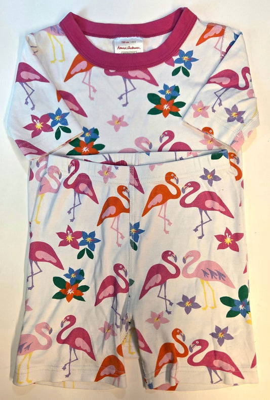 #112 - Hanna Andersson Flamingo Print Short-John PJS, Size 130 (8), VGUC