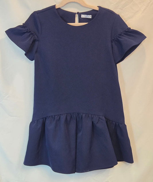 #112 - Mayoral Navy Blue Dress, Bow detail, Size 8 (128), EUC
