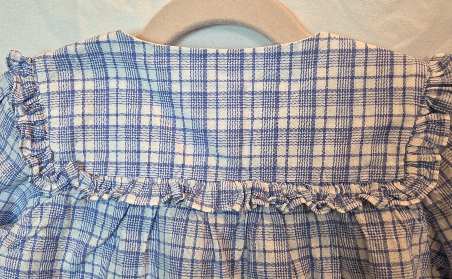 #112 - Bella Bliss White and Blue Plaid Blouse, Girls Size 4, EUC