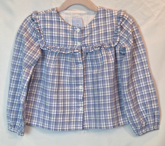 #112 - Bella Bliss White and Blue Plaid Blouse, Girls Size 4, EUC