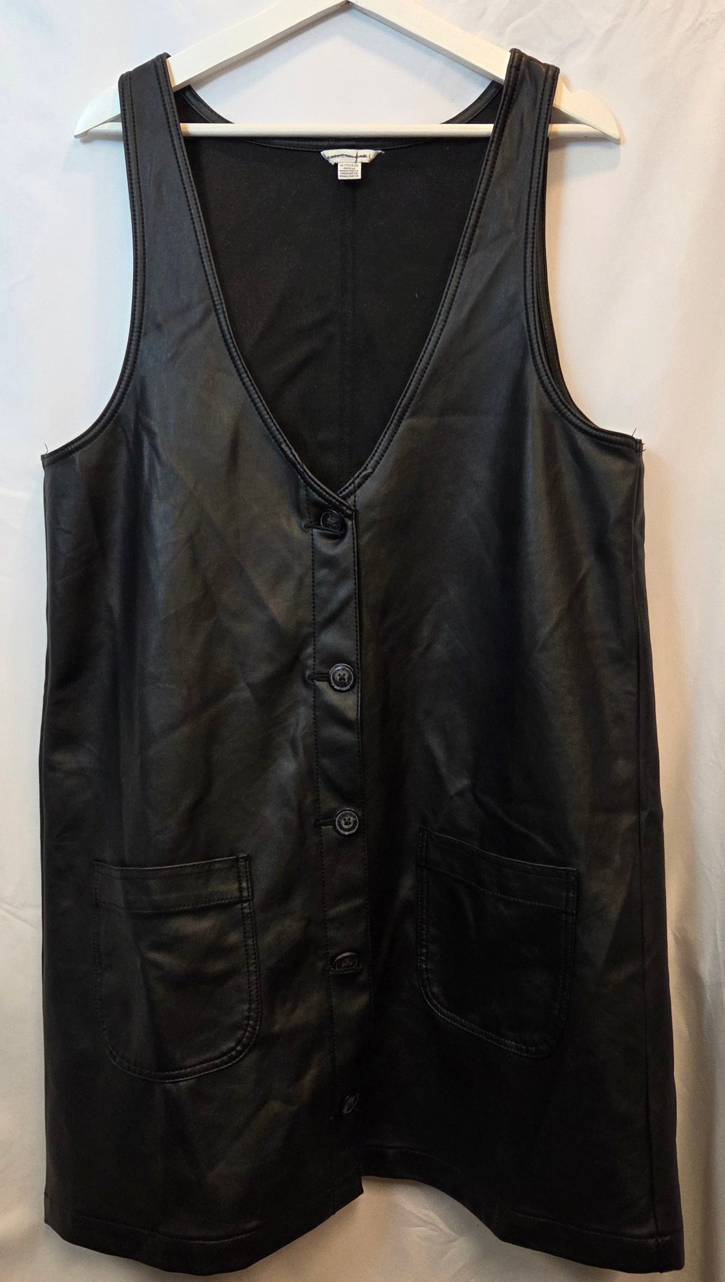#112 - American Eagle Black Faux Leather Dress, Size XL, EUC