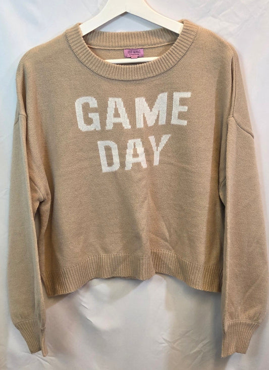 #112 - Tan "Game Day" Sweater, Women's Size L, EUC