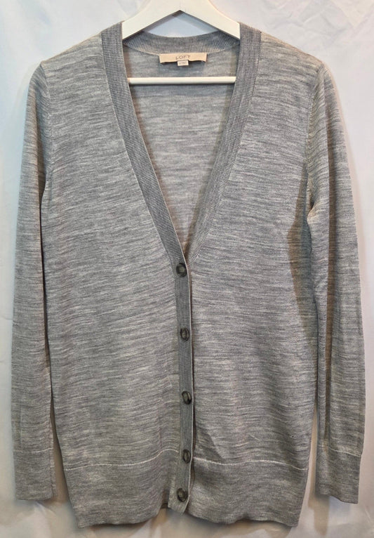#112 - LOFT Gray Cardigan, Size M, EUC