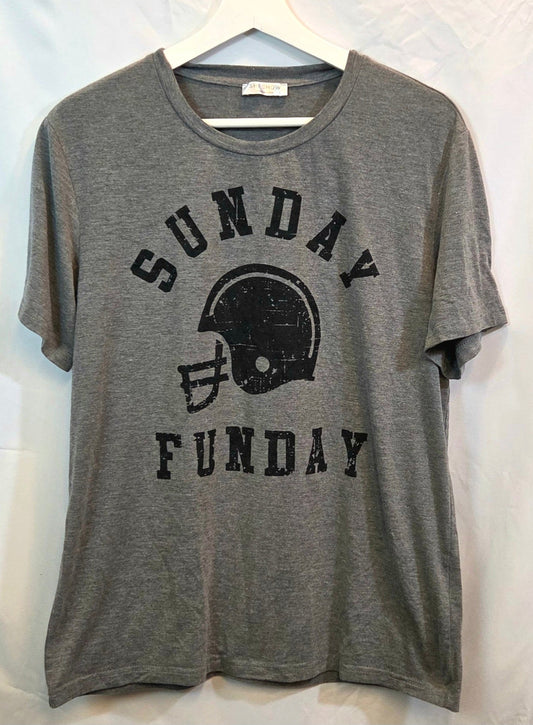 #112 - Gray "Sunday Funday" t-shirt, Size L, VGUC