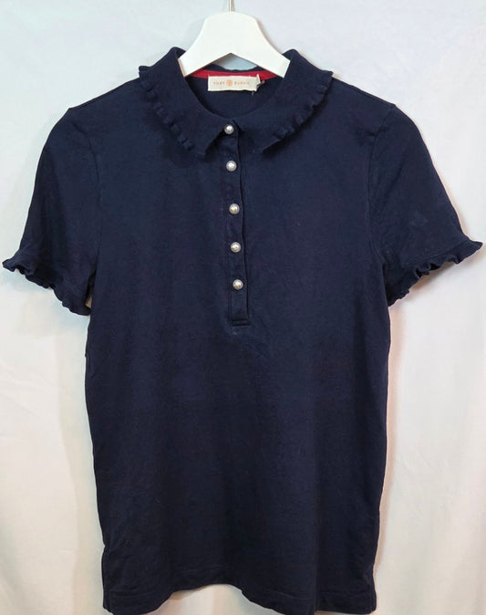 #112 - Tory Burch Navy Blue Polo Shirt, Women's Size S, EUC