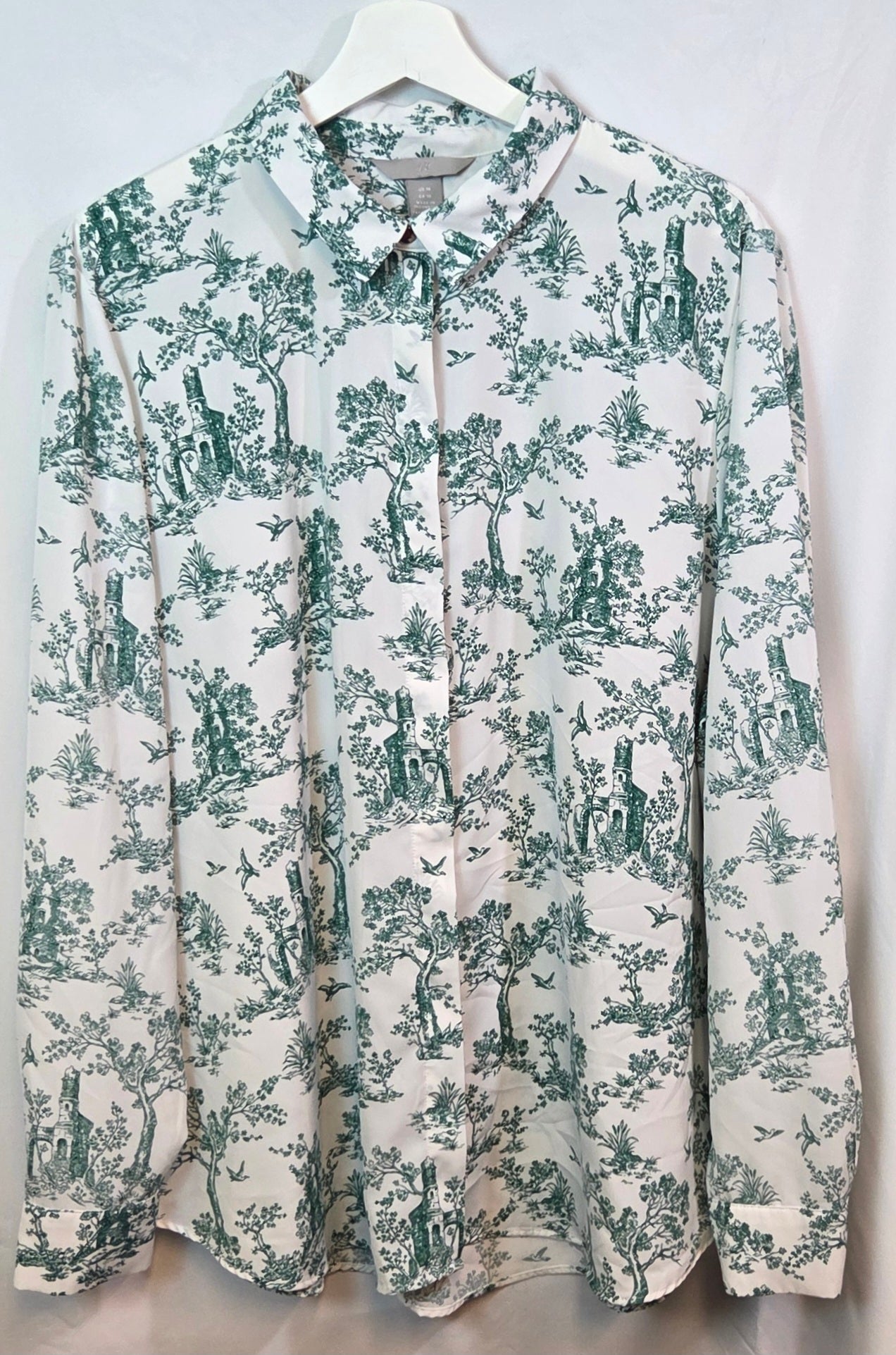 #112 - H&M Green and White Patterned Blouse, Women's Size XL, EUC