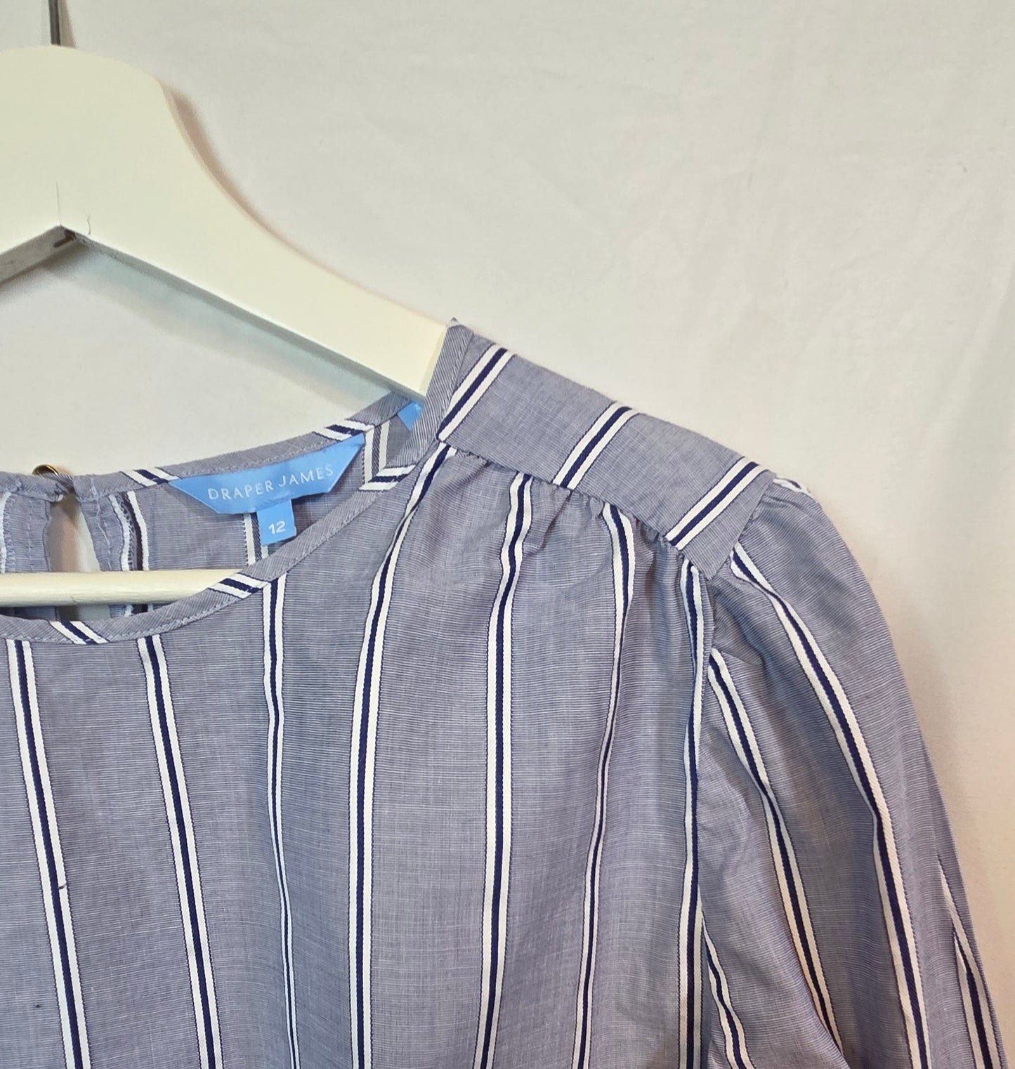 #112 - Draper James Blue and White Striped Blouse, Women's Size 12, EUC