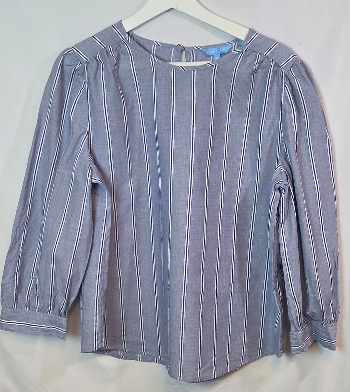 #112 - Draper James Blue and White Striped Blouse, Women's Size 12, EUC