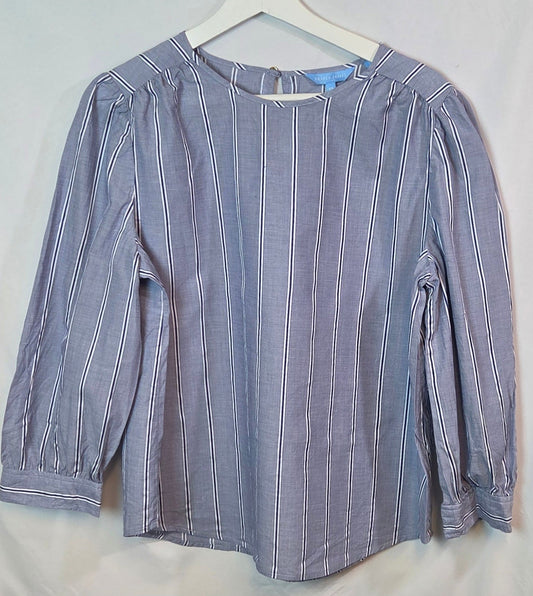 #112 - Draper James Blue and White Striped Blouse, Women's Size 12, EUC