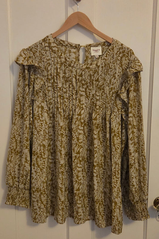 #112 - Hayden Los Angeles Tan and White Blouse, Women's Size 1XL, EUC