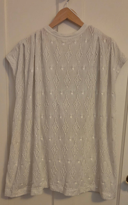 #112 - Free People White Short Sleeve Top, Women's Size M, VGUC