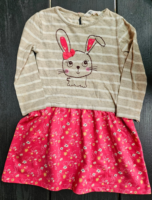 #109. Girls 2T. VGUC. A-line Beebay Rabbit Dress.