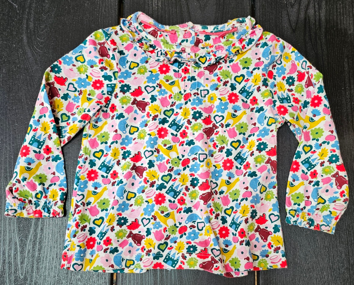 #109. Girls size 18-24 Months. Mini Boden ruffle tiny treasures shirt