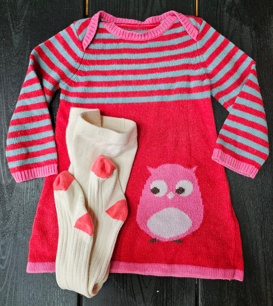 #109. Girls 18-24 Months. VGUC. Mini Boden sweater dress and tights.