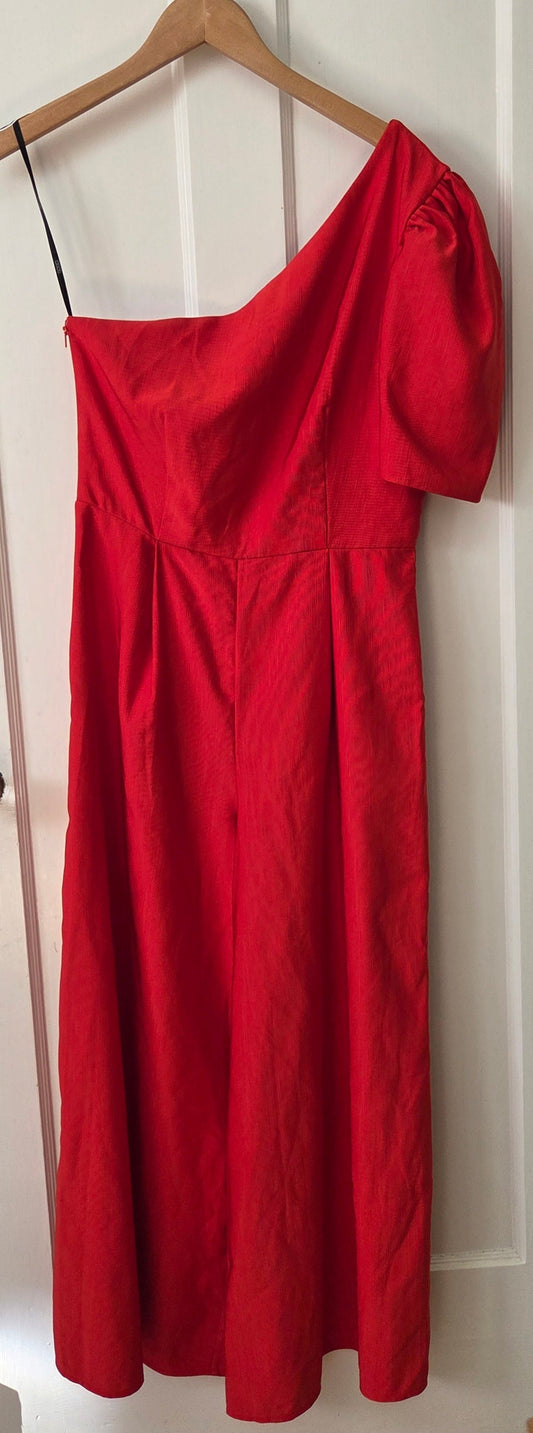 #112 -  asos Design Red One Shoulder Jumpsuit, Women's Size 8, EUC
