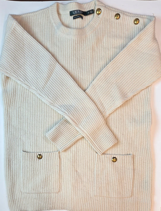 #112 - Lauren Ralph Lauren Cream Cashmere Blend Sweater, Women's Size S,VGUC