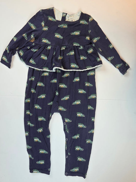 #112- Kate Quinn Navy Blue Romper with Christmas Tree Detail, Size 2t, VGUC