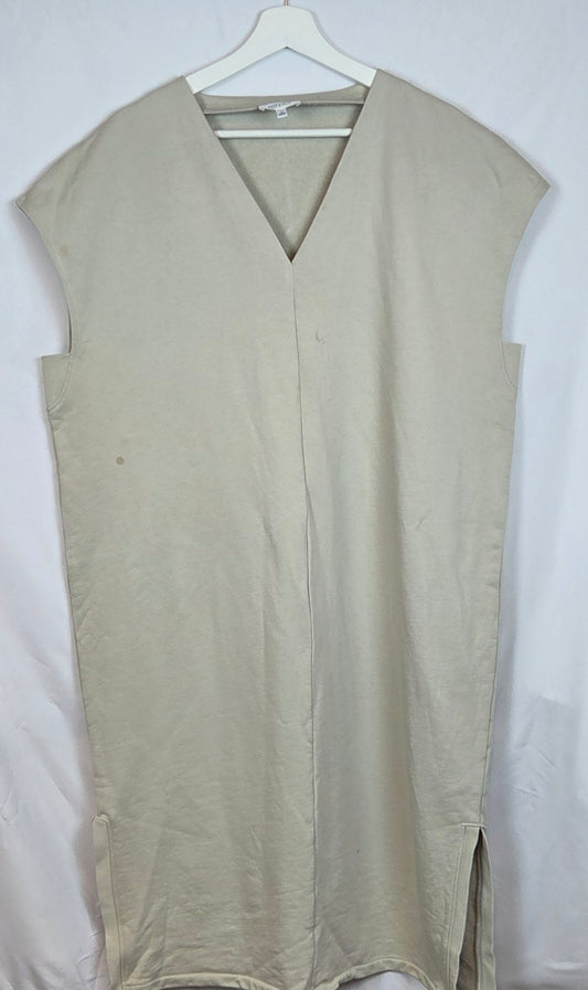 #112 - Haven Well Within Organic Cotton Beige French Terry Boxy Midi Dress, Size womens XL, EUC