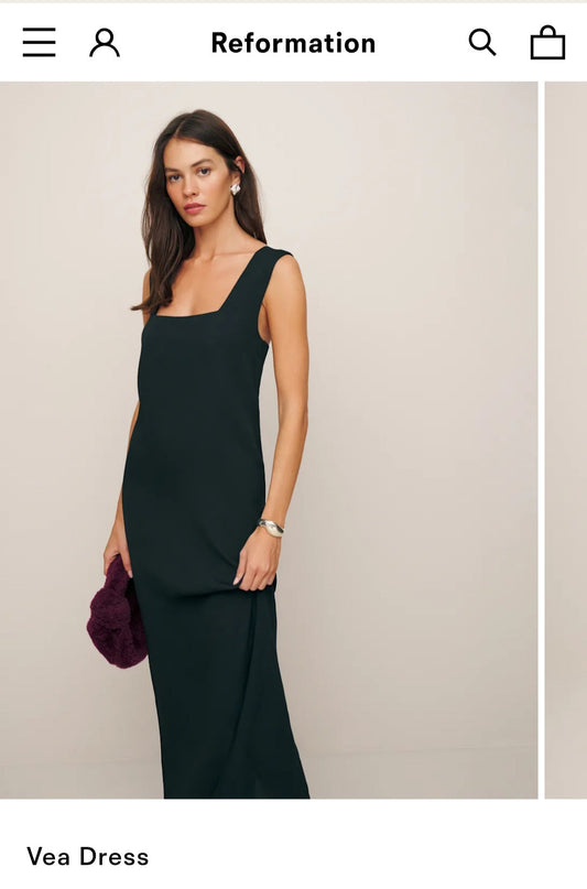 #112 - Reformation Vea Black Midi Dress, Size 6, NWT