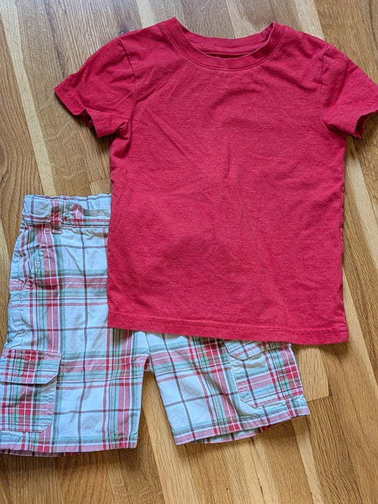 #99 Janie and Jack Plaid Shorts with Red Shirt VGUC