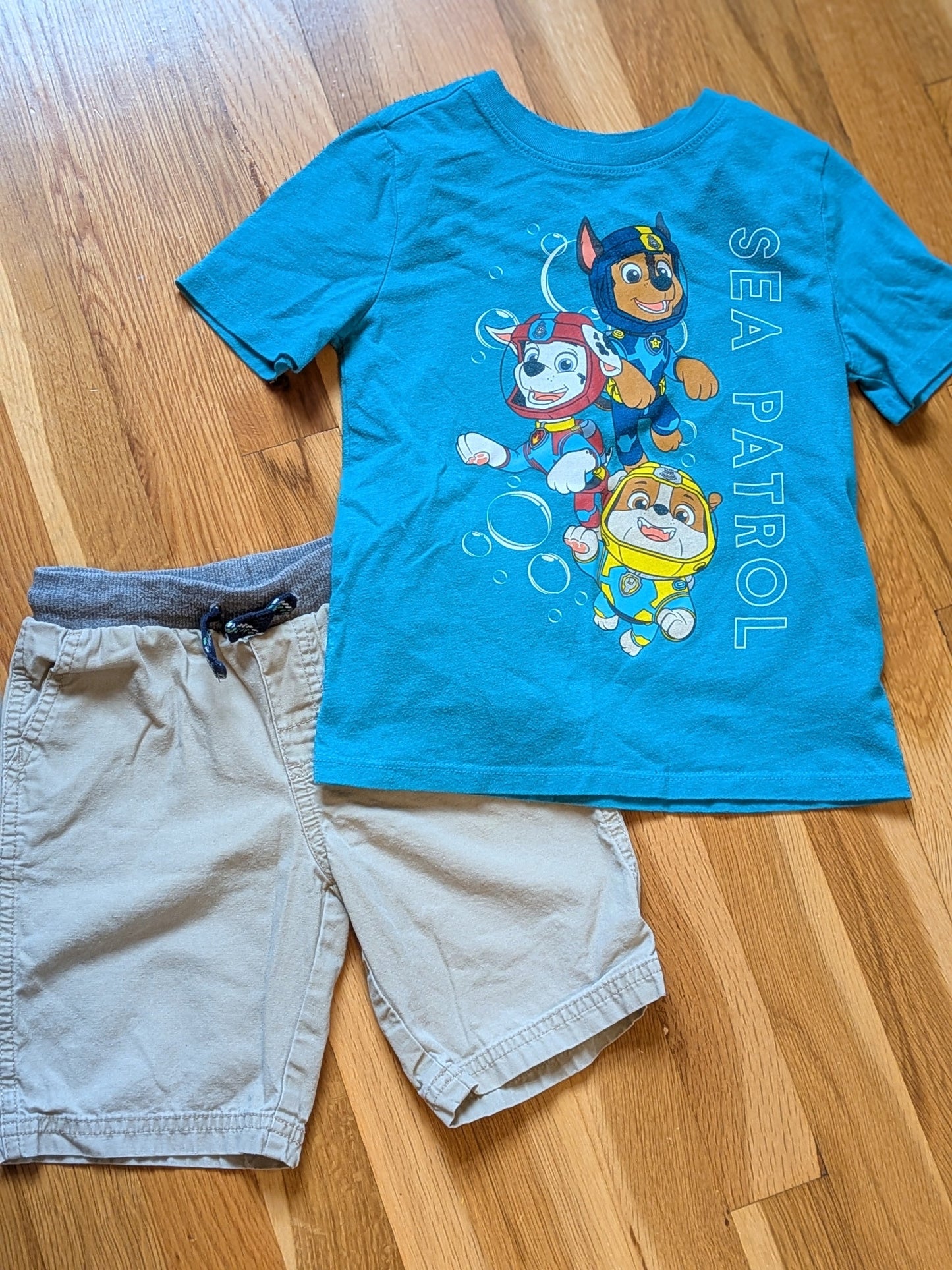 #99 4t Khaki Shorts with Sea Patrol Shirt VGUC